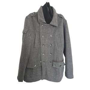 Blue Guru Mens‎ Double Breasted Military Style Wool Blend Jacket Gray Size XL